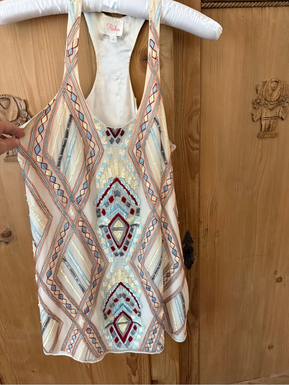 Parker beaded silk racerback mini dress